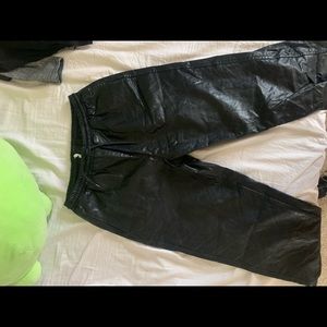 Black leather joggers